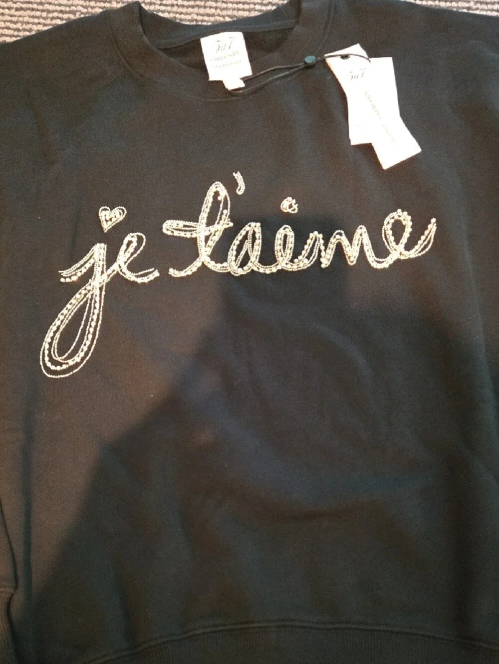 NWT Cinq A Sept Black 'je t'aime' Embellished Sweatshirt - Women